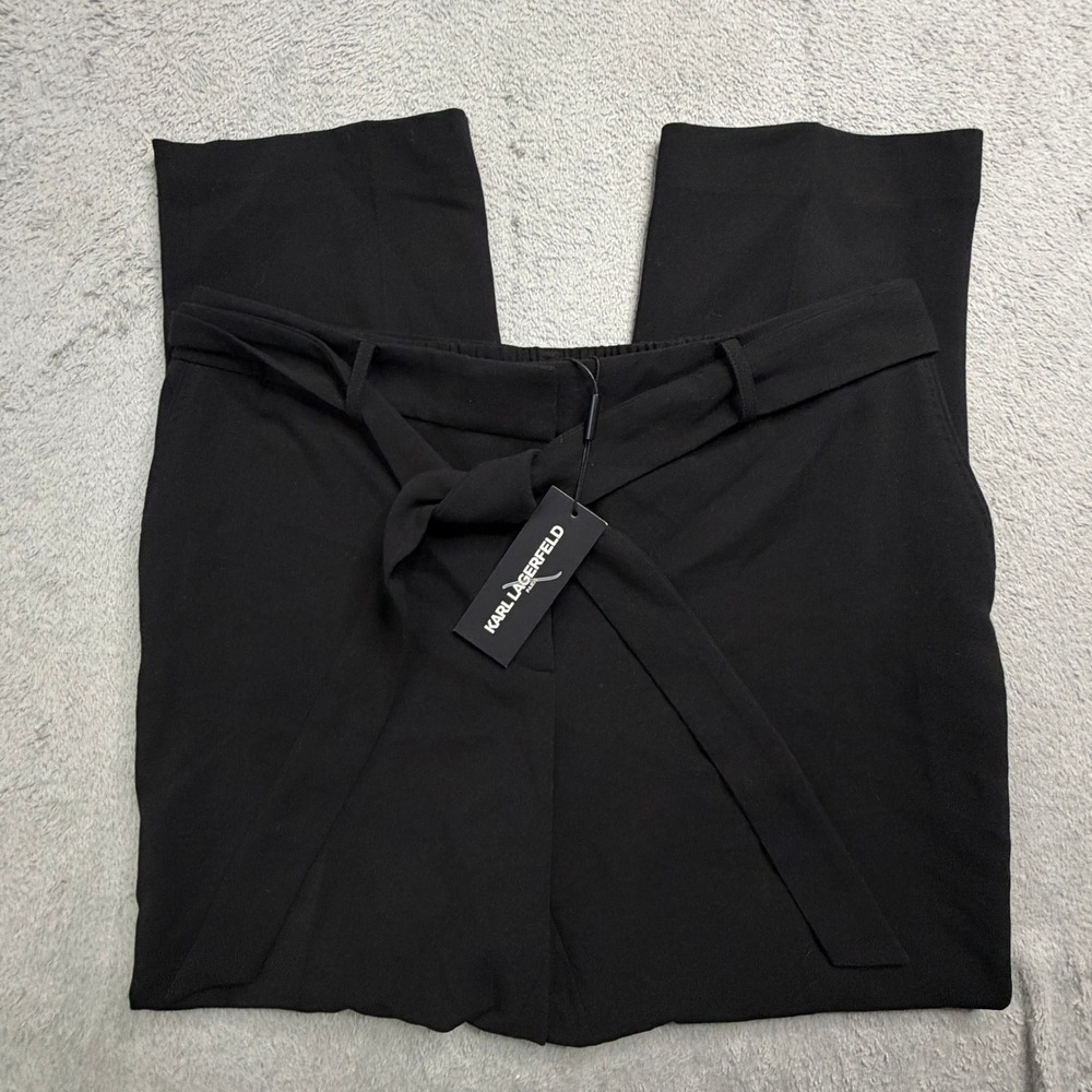 Karl Lagerfeld Paris Womens Black Tie Waist Dress Pants L8WK7251 Size 14